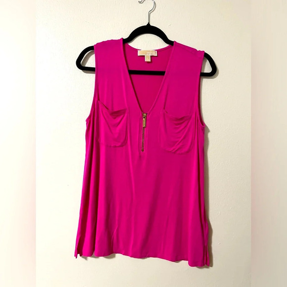 Michael Kors Tops - Michael Kors women’s hot pink tank gold exposed zipper and pockets layering
